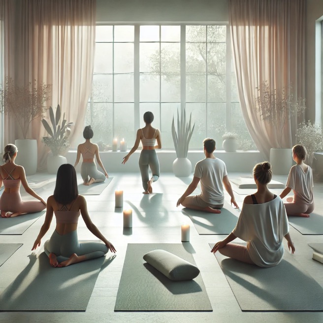 A yoga class setting in a calm environment